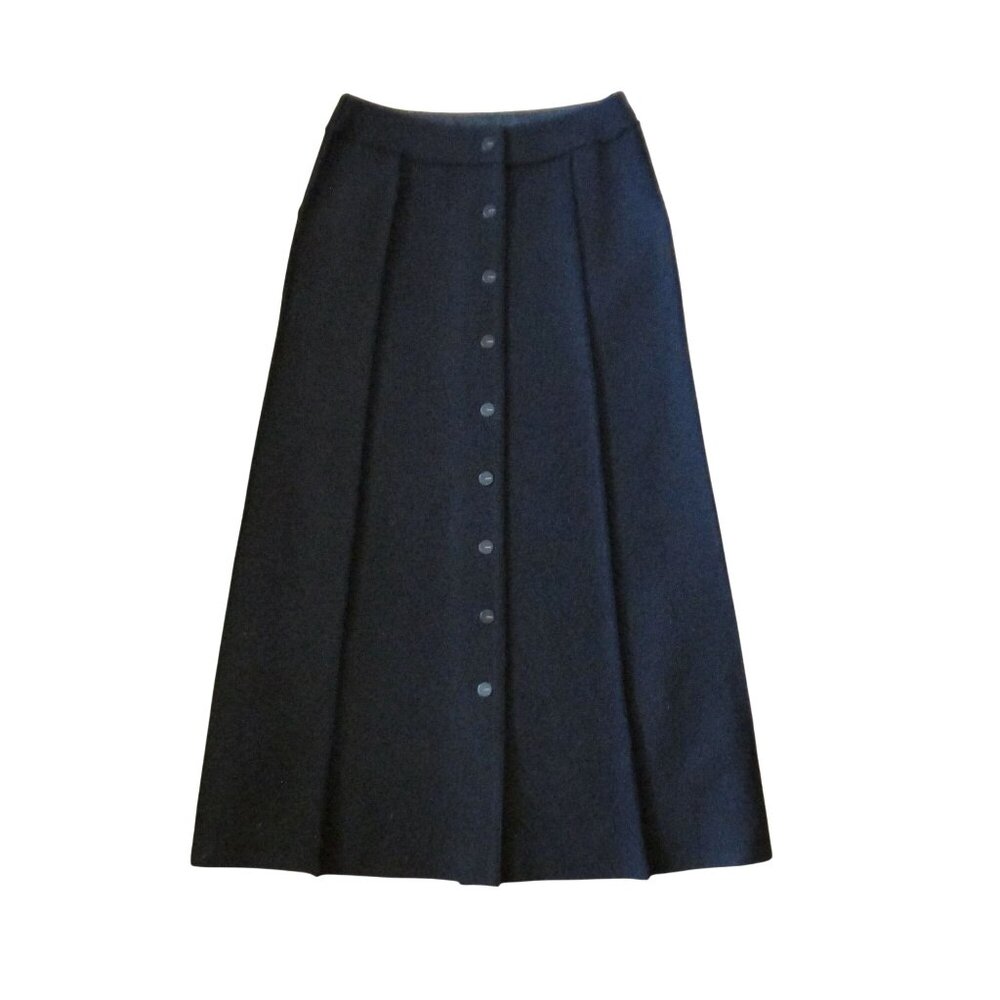 CHANEL Womens 12/44  Black Wool Maxi Skirt Silk Lined With Slash Pockets